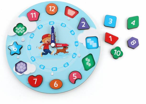 333MART Wooden Learning Clock for Kids, Educational Pre-School Toy, Teach Clock Time