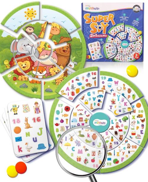Intelliskills 2in1 Activity Spy Detective Board Game with Flashcard,Peg & Jungle Animal Puzzle