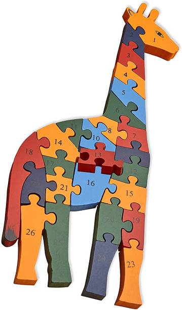 Toys Ka Story Wooden Shaped Giraffe Puzzle With 26 Alphabets(a-z) and Numbers (1-26) For Kids