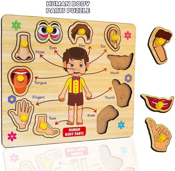 Plus Shine Wooden Human Body Parts Puzzle with Knobs,Educational and Learning Game for Kids
