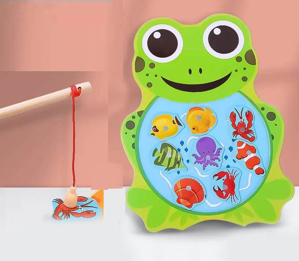 HIGHSEAS Pole Game Fish Catching Magnetic Toys Wooden Fish Catching Learning Shape Board