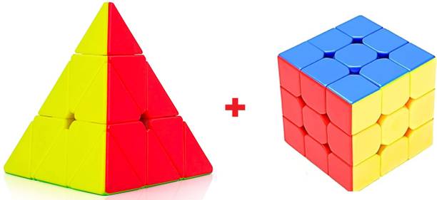 Varsug Traders Combo of 3X3 & Pyramid Sticker less Super Speed Cube Puzzle for Kids and Adults