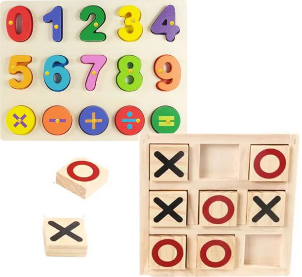 Plus Shine PackOf2 Zero&Cross Tic Tac Toe Board+0to10 Numbers Counting Board Sorting Blocks