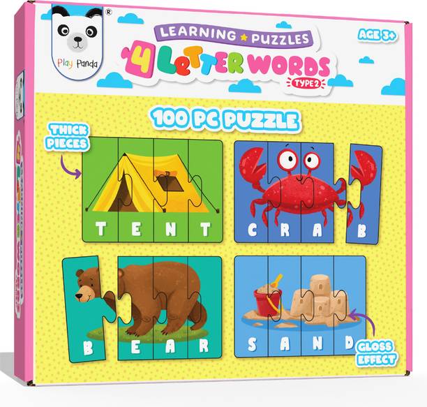 PLAY PANDA Learning Puzzles 4 Letter Words Type 3 - 100 Piece Spelling Puzzle