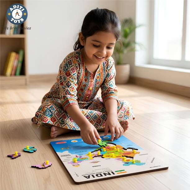 Aditi Toys Wooden India Map Puzzle With Picture & States Name