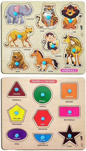 Enorme Mini Wooden Shape , Colors and Animals Puzzle with Knobs Game For Kids