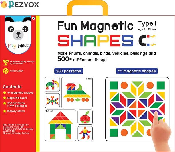 PEZYOX Play Panda Fun Magnetic Shapes 44 Magnetic Shapes, 200 Pattern Book,