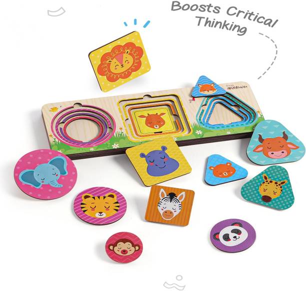 इंटेलीस्किल्स Premium Wooden Animal Layer Puzzle | Shape Sorter Educational Toys for Kids