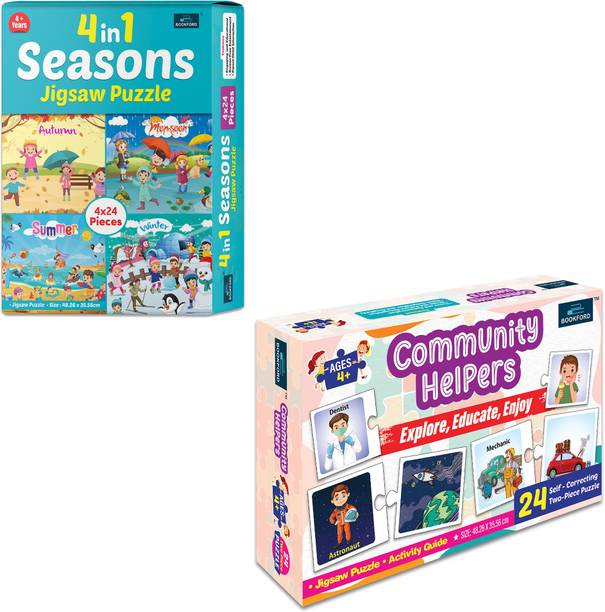 BOOKFORD 4 in 1 Seasons & Community Helpers Jigsaw Puzz...