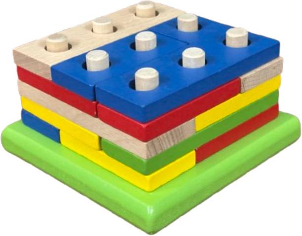 VAATHSALYA'S Wooden Geometric Shapes Stacking Puzzle Building Blocks for Toddlers