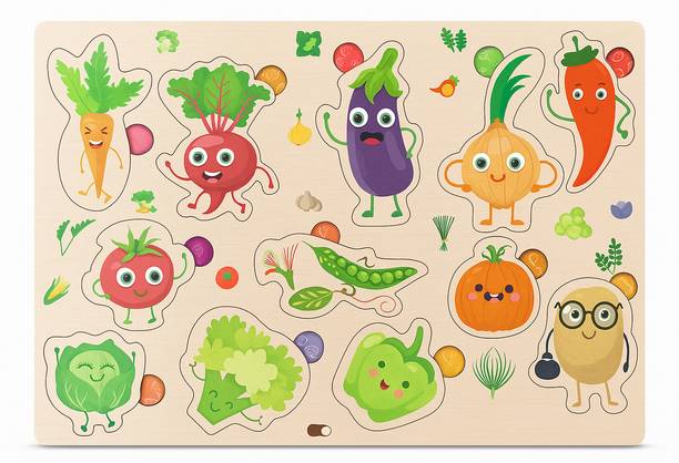 JSC CRAFTMAN Wooden Vegetable Puzzle Board for Kids Age 3+ Years