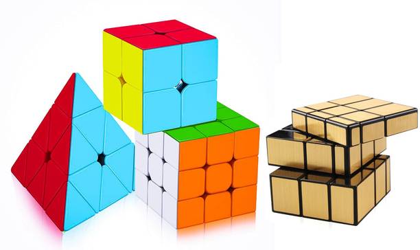 Authfort Speed Cube Bundle 2X2, 3X3, Pyramid & Gold Mirror Puzzle Set