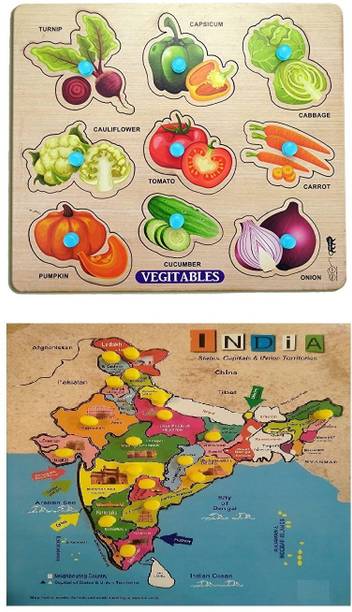 Enorme Big Wooden India Map and Vegetables Puzzle , Game For Kids