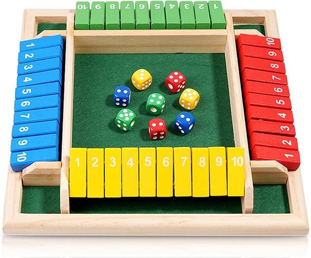 Little Mind Shut The Box Wooden Dice Game - 8 Dice, 2-4 Players Number strategy game