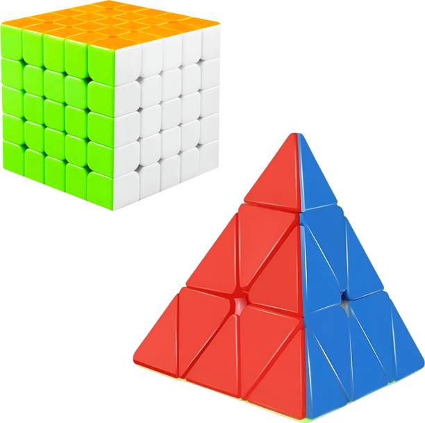 AZEENA High Speed Stickerless Cube Combo Set of 5x5 & Pyramid | Kids and Adults rubiks