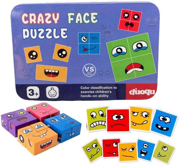 Takhatmal Crazy Face Changing Wooden Cube Puzzle Game for Kids|16Cubes 72 Cards(16 Pieces)