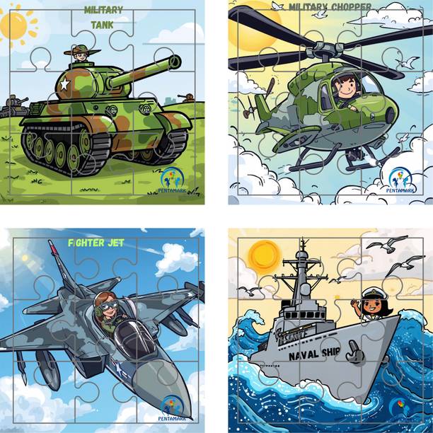pentamark 4 IN 1 MILITARY VEHICLES WOODEN JIGSAW PUZZLE FOR KIDS, PRE SCHOOL LEARNING
