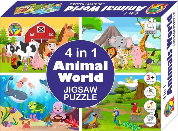 ZUNBELLA 4 in 1 Animal World Jigsaw Puzzle for Kids - Set of 4 | 35-Piece Each Puzzles |