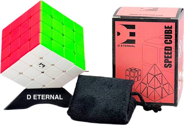 D ETERNAL Cube 4x4 High Speed Stickerles Magic Cube With Cube Stand & Cube Pouch Bag