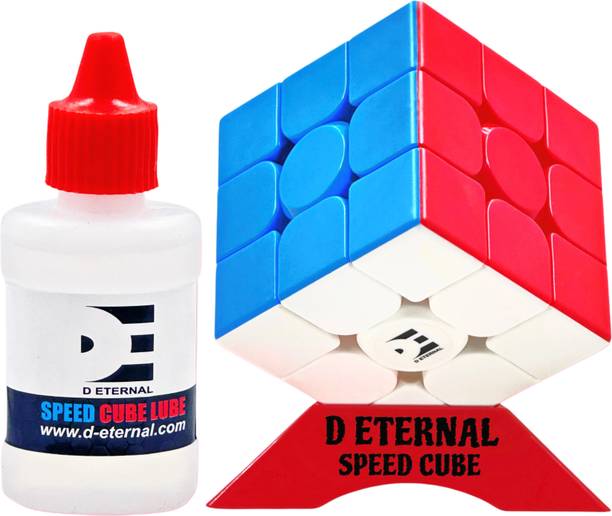 D ETERNAL Cube 3x3 High Speed Stickerless Magic Puzzle Cubes With Cube Lubricant & Stand