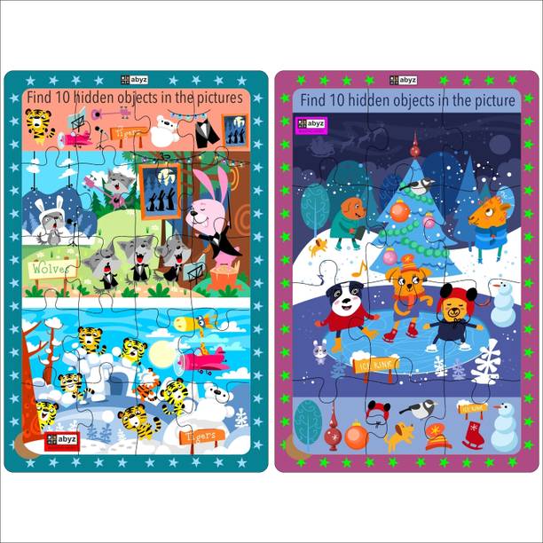 ABYZ Wolves and Tigers & Animals Winter Celebration - Fun Set of 2 Puzzles