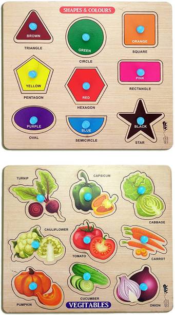 Enorme Mini Wooden Shape , Colors and Vegetables Puzzle with Knobs Game For Kids