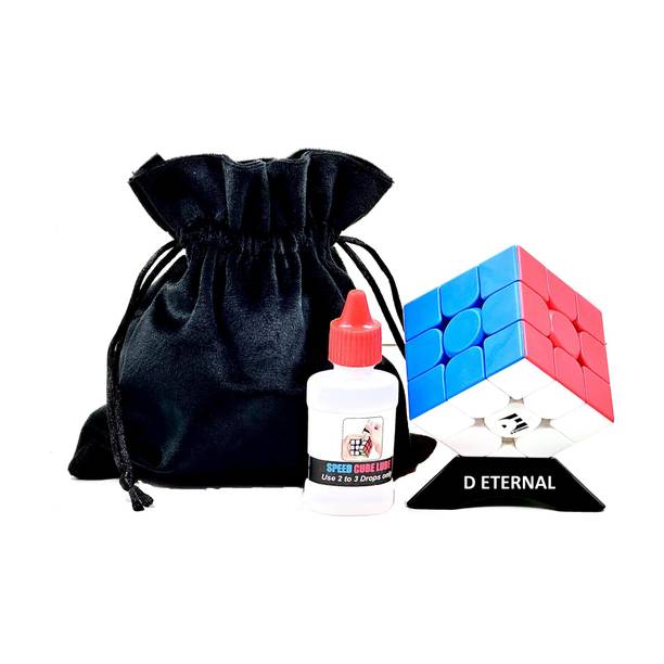 D ETERNAL High Speed Cube Combo Set of 3x3 Stickerless with Cube Stand Lube & Pouch Bag