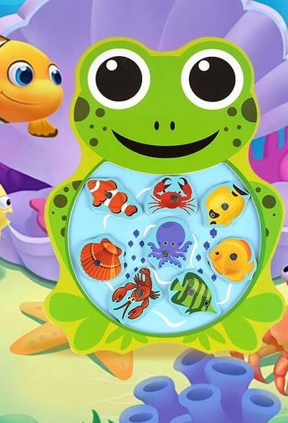 HIGHSEAS Flog Shape Fish Sorting Toy Wooden Magnetic Fishing Catching Games With Pole