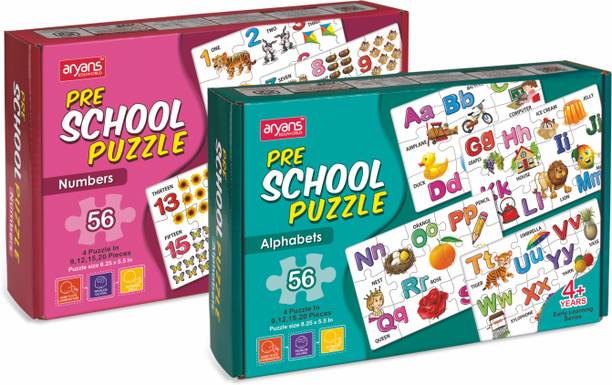 AryansEduworld Preschool Alphabet & Number Puzzle Combo Pack 2in1 set of 2 56pcs for kids 4+yrs