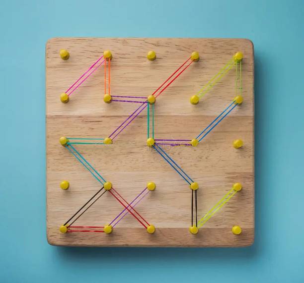 FORSIKHA Geometrical Shape Puzzles Mathematical Toy With Rubber Bands Wooden Geo Board