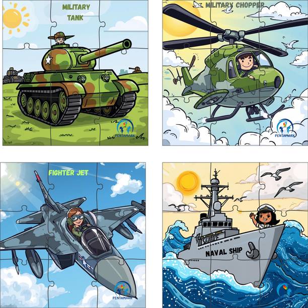 pentamark 4 IN 1 MILITARY VEHICLES WOODEN JIGSAW PUZZLE FOR KIDS, PRE SCHOOL LEARNING