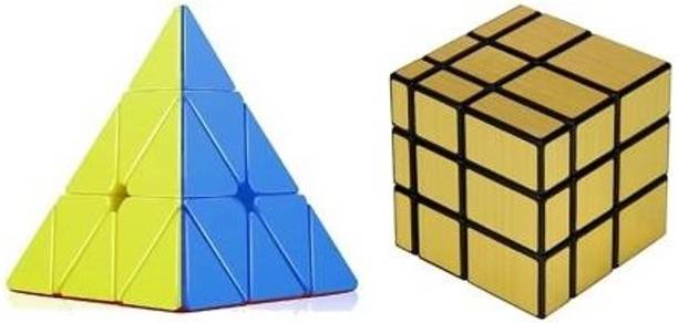 Toy Arena Combo of High Speed Pyraminx (Pyramid) and Gold MAgic Mirror Cube Brain Teaser Toy