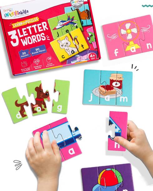 इंटेलीस्किल्स 3 Letter Words Puzzle Game Toy for Kids | Learn to Spell with Colourful Pictures