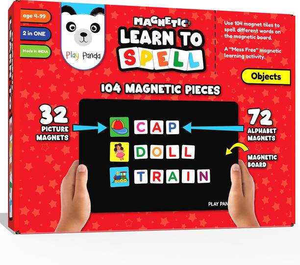 PLAY PANDA Magnetic Learn to Spell Objects with 104 Magnetic Tiles