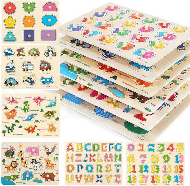 KIDOLOGY Wooden Peg Puzzle for Toddlers – ABC, Shapes, Numbers, Animals & More (1-3 Yrs)