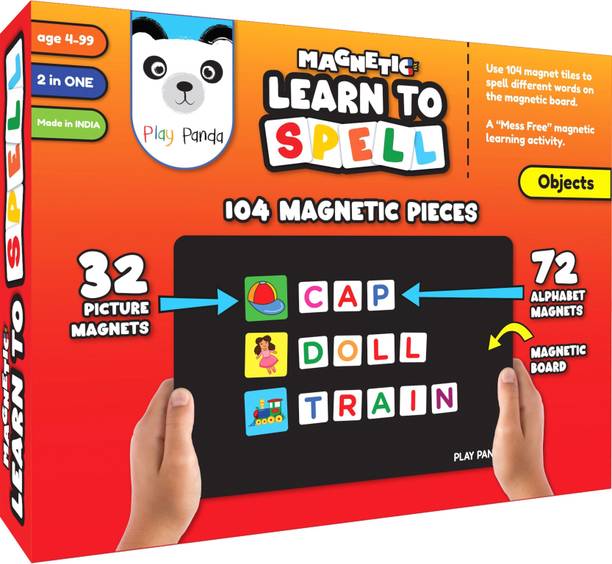 PLAY PANDA Magnetic Learn to Spell Objects with 104 Magnetic Tiles