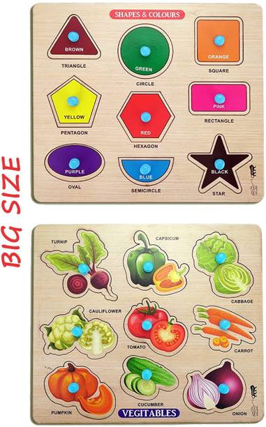 Enorme Big Wooden Shape , Colors and Vegetables Puzzle with Knobs Game For Kids