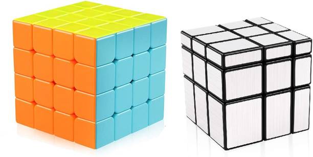 D ETERNAL Cube Set of 4x4 & Stickered Silver Mirror Puzzle Cubes Combo Toys Game