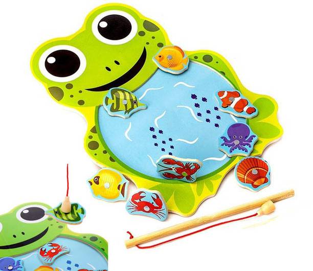 HIGHSEAS Magnetic Fish Catching Board Tray Activity for Toddlers Wooden Fishing Game