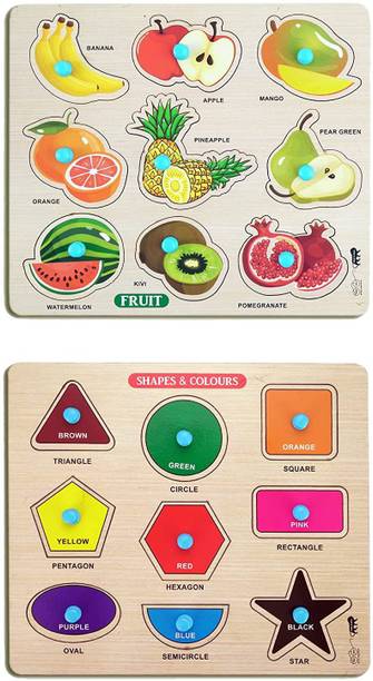 Enorme Mini Wooden Shape , Colors and Fruits Puzzle with Knobs Game For Kids