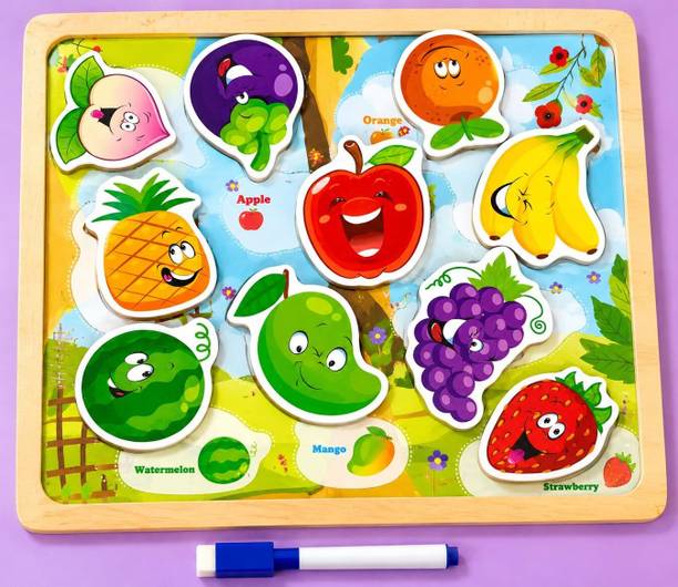TOYWOOD Wooden Vegetable Puzzle Board with Whiteboard, Educational Toy for Kids