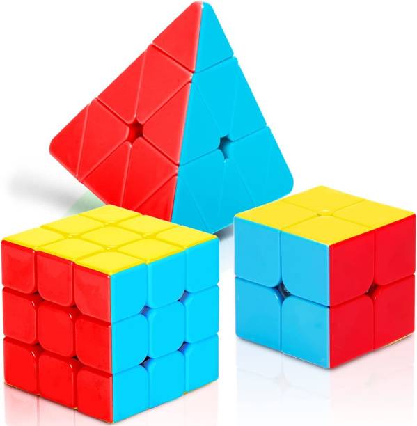 Authfort Speed Cube Set, Magic Cube Bundle 2x2 3x3 Pyramid Stickerless Cube Puzzle Toys Gift for Kids and Adults (3 Pack)