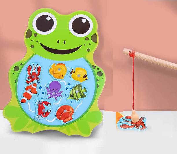 HIGHSEAS Pole Fish Catching Magnetic Toys Game Wooden Fish Catching Learning Shape Board