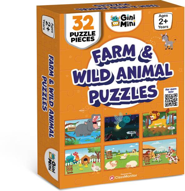 GiniMini Farm & Wild Animals 2 Piece Jigsaw Puzzles for Kids Age 2 & Above