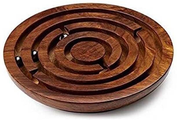 TRU TOYS Wooden Maze Round Wooden Labyrinth Puzzle Game Board Indoor Toy Kids (20 Piece)