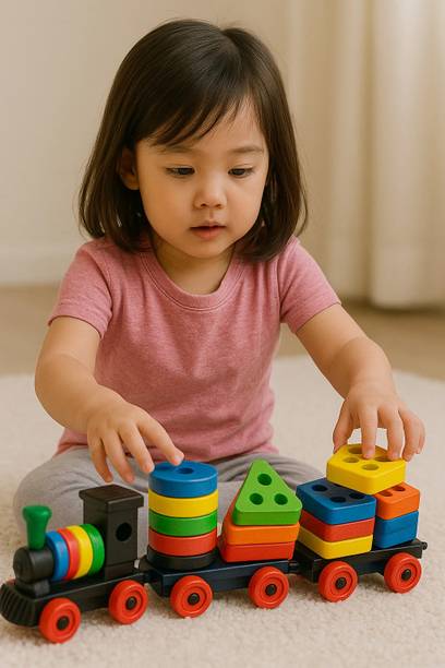 SaffronTrade Geometric Train set.Education with play toys combo use product