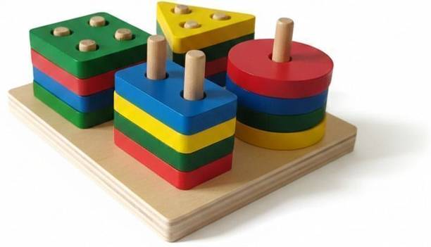 devanshikidstoy Wooden Shape Sorter & Stacking Toy for Kids
