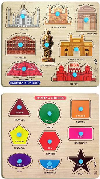 Enorme Mini Wooden Shape , Colors and Monuments Puzzle with Knobs Game For Kids
