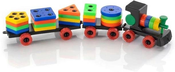 S sukan tex Plastic Train Toddler Toys, 4 Shape Sorter and Stacking Educational