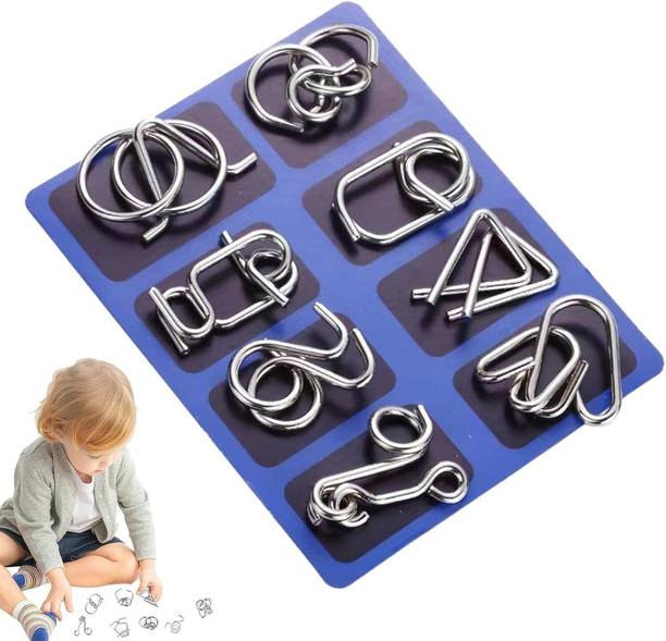 GKzon Metal Puzzles Brain Teaser Challenge Set IQ Busters Intellectual Toy (8Pieces)
